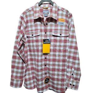NWT Lg Women's Ariat Rebar Flannel DuraStretch Work Shirt Plaid Red Tan Orange